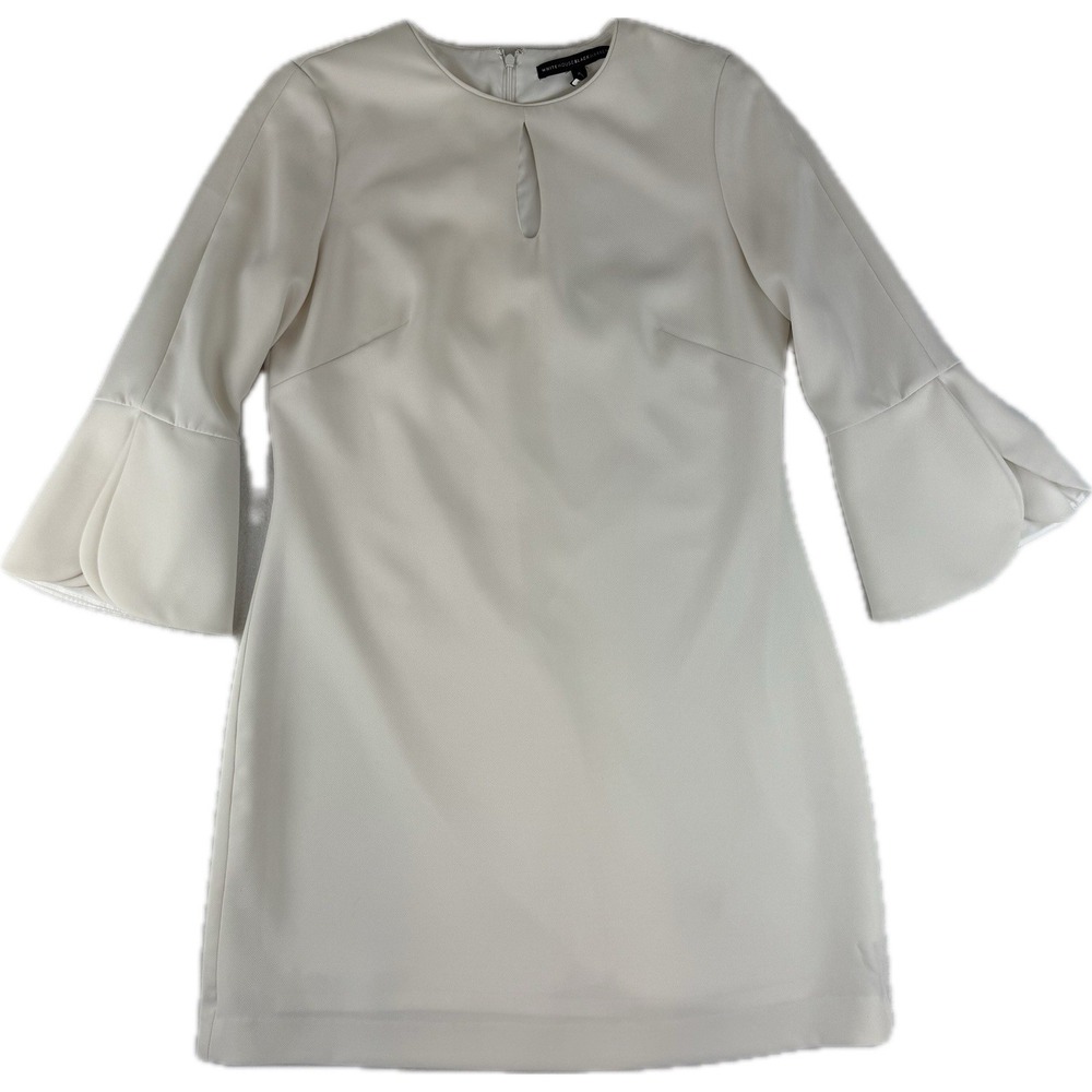WHBM White House Black‎ Market Dress Cream 3/4 Bell Sleeve Sheath Mini Size 8